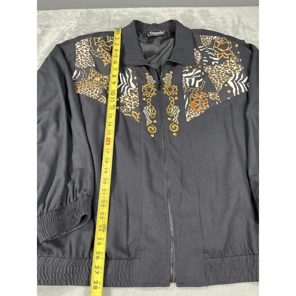 VTG Gepetto Jacket Animal Print Embroidered Gold Zebra Leopard Full Zip XL